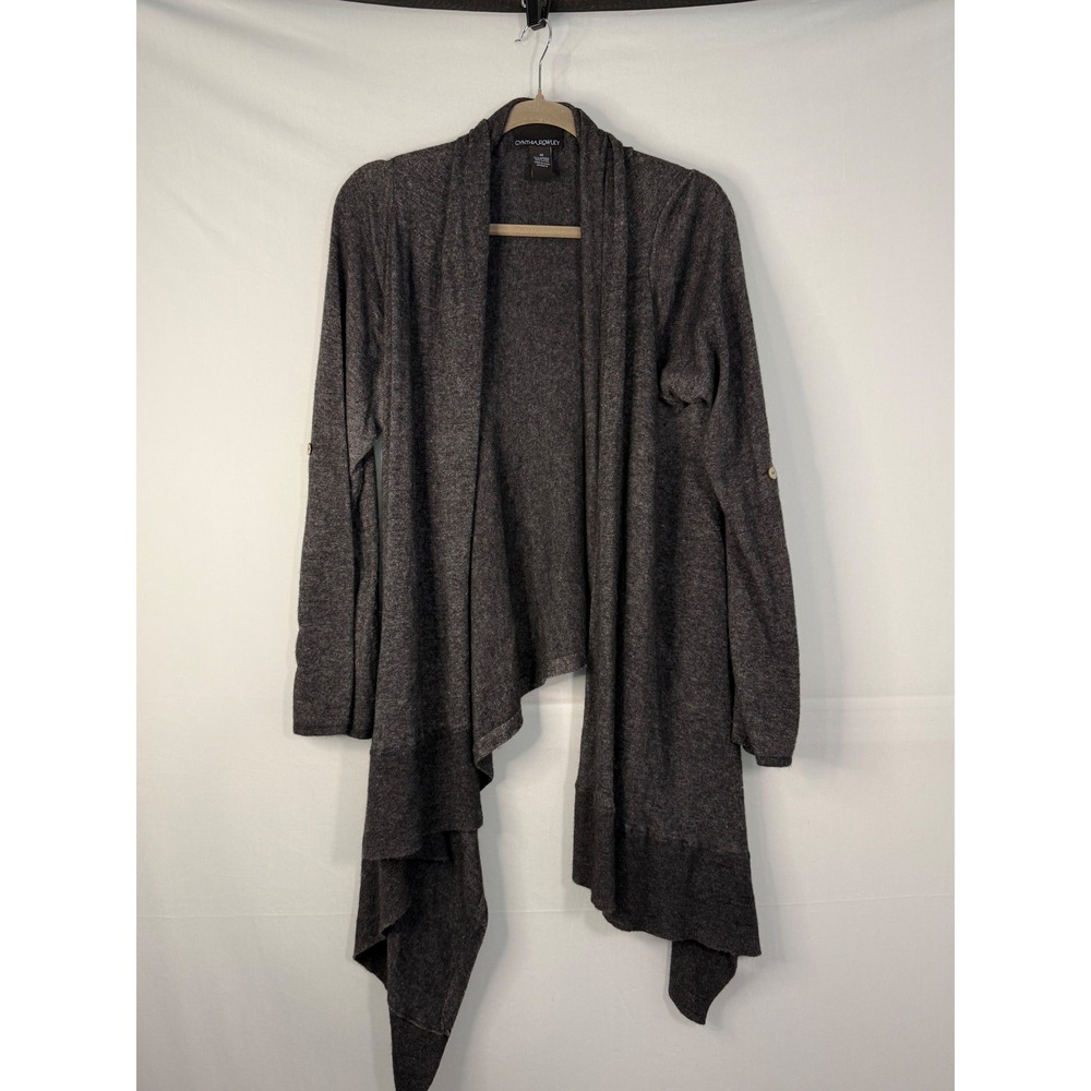 Cynthia Rowley Cardigan Medium Gray Angora‎ Blend Waterfall Open Front Drape